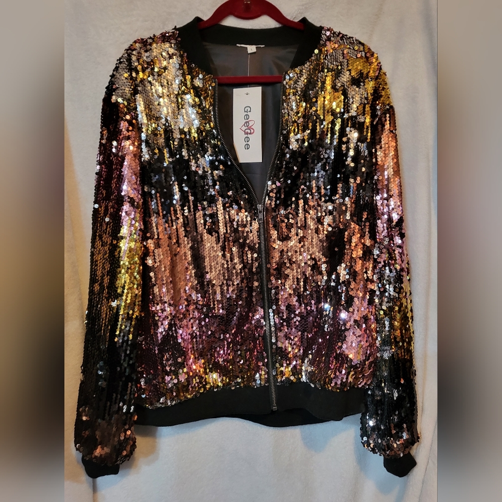 GeeGee Sequin bomber jacket Size Large